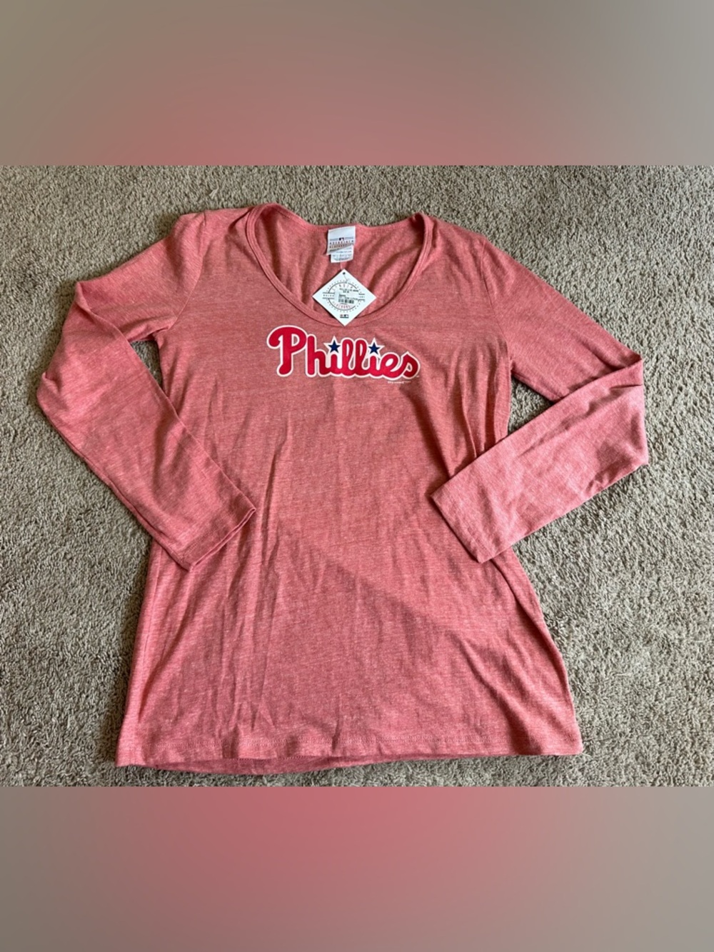 Philadelphia Phillies Red Long Sleeve V-Neck Tee.